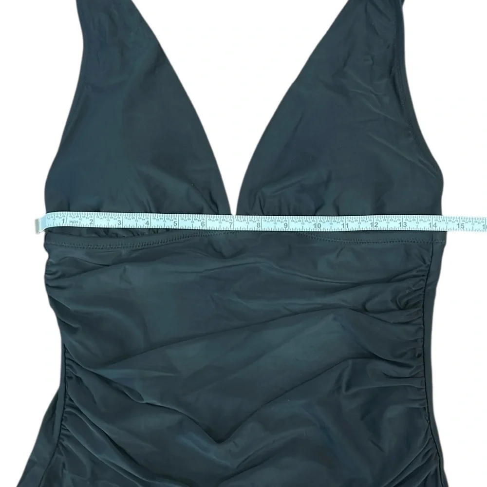 NEW J. CREW Factory‎ V-neck ruched one-piece swimsuit in black Size Large